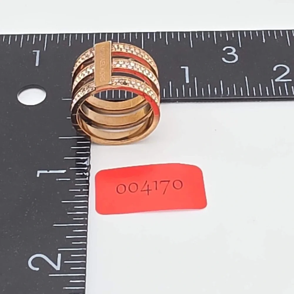 MICHAEL KORS Tri-Bar Ring Pavé Crystal Encrusted Rose Gold Tone Size 7 FREE $hip